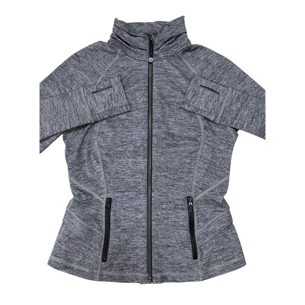 Lululemon Define Jacket Women Size 6 Gray Space Dye Full Zip Peplum Thumbholes